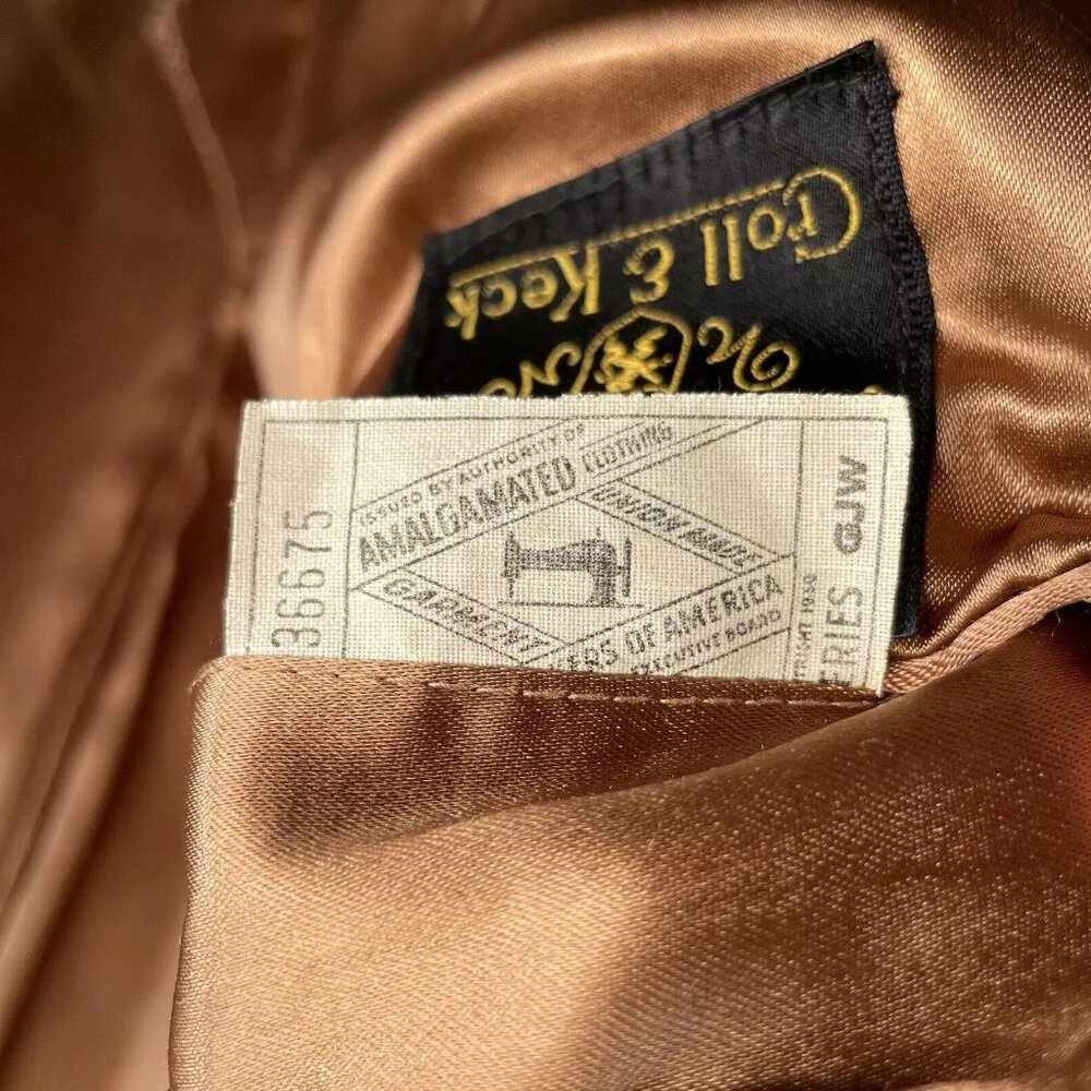 Vintage Grenadier Mens 40 Wool Tweed Single Breasted Over Coat Tan Brown Mad Men - Picture 12 of 16